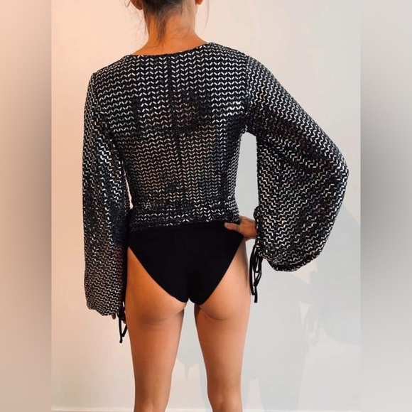 Zara silver bodysuit/ blouse formal size small - Picture 2 of 8